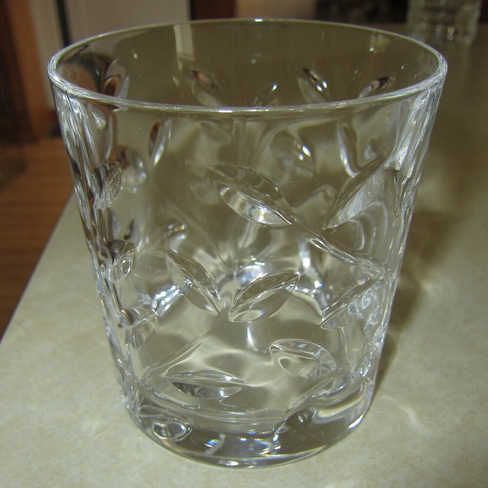 Clear Lead Crystal Whiskey Glass Tumbler Leaf Cut Design 3 5/8" Heavy Set of 6